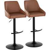 Hannah Adjustable Swivel Bar Stool in Black Metal & Camel Leatherette (Set of 2)
